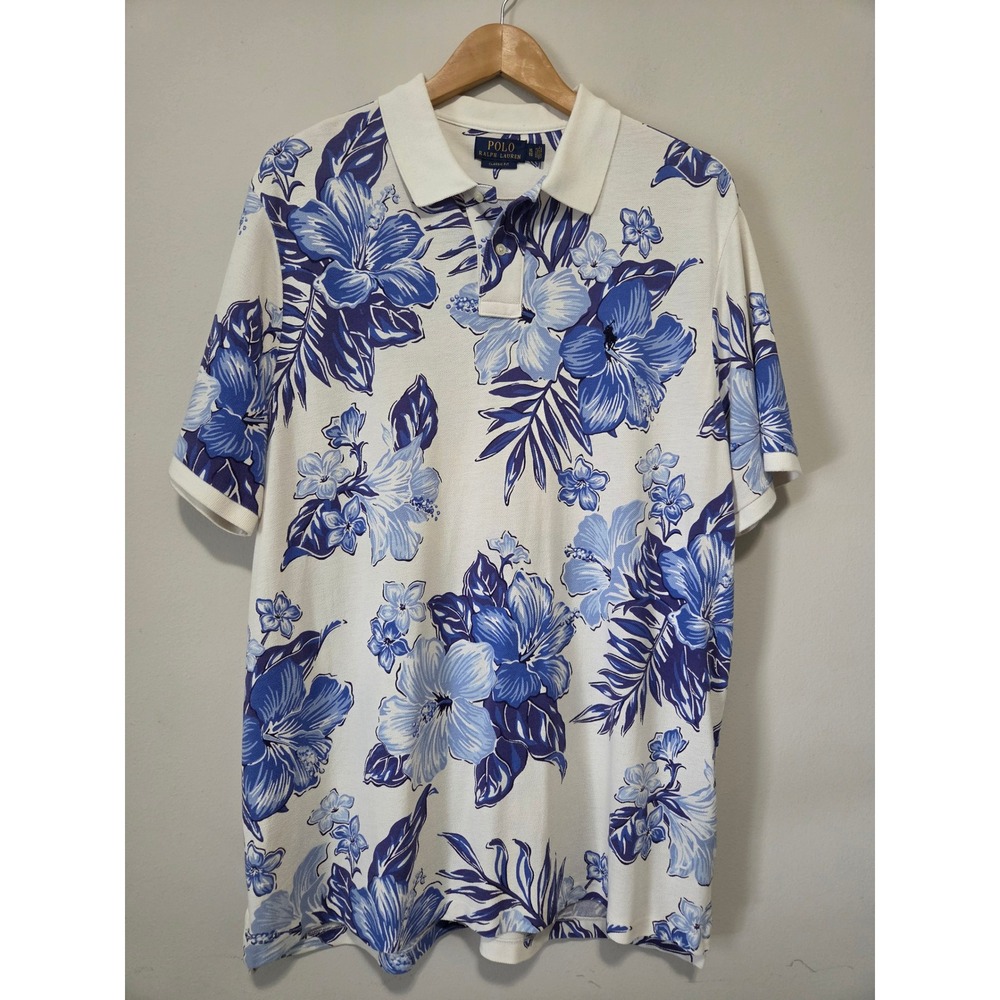 Polo Ralph Lauren Men XL Tropical Print Mesh Short Sleeve Polo Shirt 100% Cotton